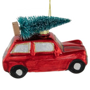 Northlight Station Wagon with Tree Glass Christmas Ornament - 3.5" - Red - 1 of 4