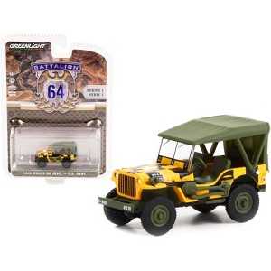 1943 Willys MB Jeep Yellow & Black w/Green Top "Follow Me" U.S. Army "Battalion 64" 1/64 Diecast Model Car by Greenlight - 1 of 3