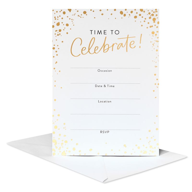 10ct &#39;Time to Celebrate&#39; Invitation Cards White/Gold, 2 of 7