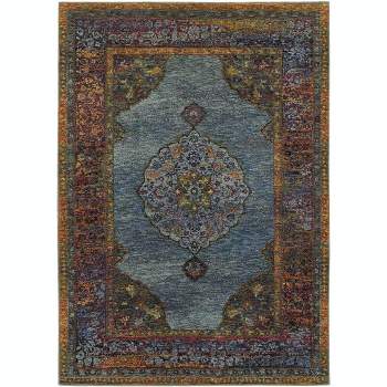 ‎Oriental Weavers Pasargad Home Andorra Collection Fabric Blue/Multi Medallion Pattern- Living Room, Bedroom, Home Office Area Rug, 10' X 13' 2"