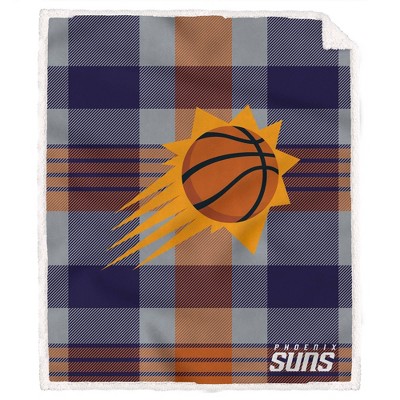 NBA Phoenix Suns Plaid Steel Royal Plush Faux Shearling Blanket