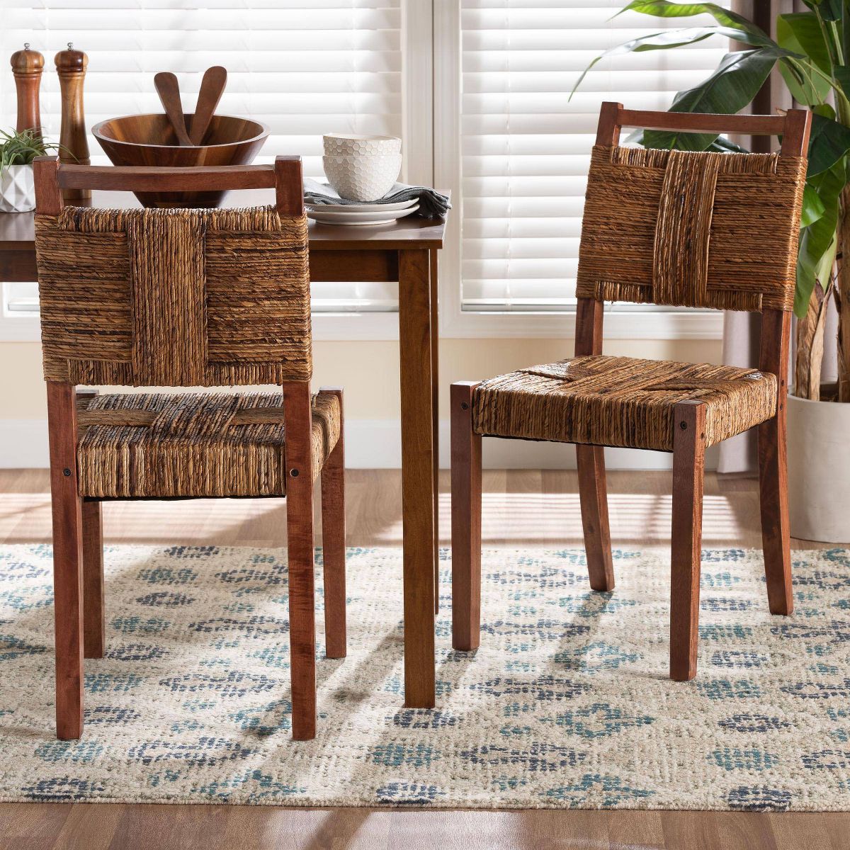 bali & pari Chabela Handwoven Seagrass Set of 2 Dining Chair Natural Brown/Light Brown - thumbnail 5