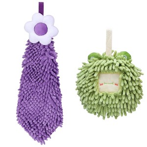 REGALWOVEN 2 Packs Soft Absorbent Cute Decorative Chenille Hand Towel for Bathroom 6" x 15"/7" x 7" - 1 of 4