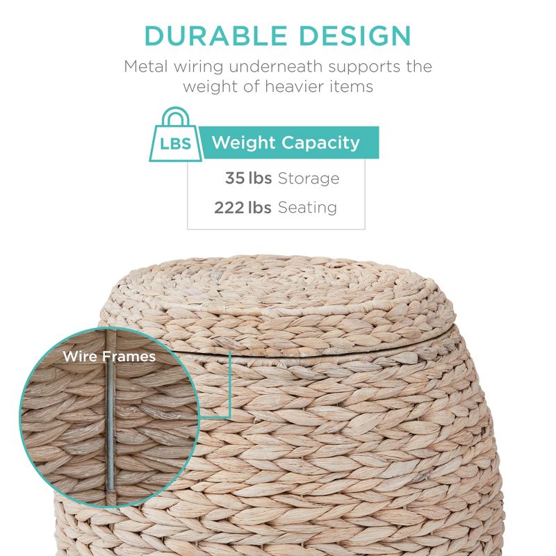Best Choice Products Vintage Multipurpose Hyacinth Storage Organizer Tote Basket w/ Lid, 3 of 11