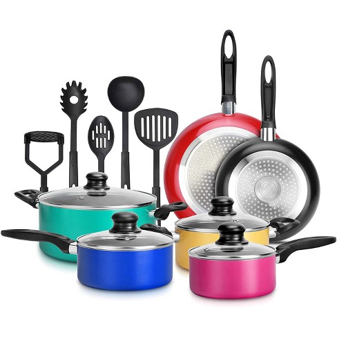 Nutrichef 15 Piece Nonstick Kitchen Cookware Set with 2 Cooking Pots, 2  Sauce Pots, 4 Lids, 2 Pans, and 5 Utensils, Multicolor in 2023