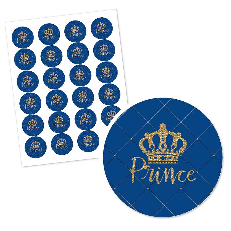 Big Dot of Happiness Royal Prince Charming - Baby Shower or Birthday Party Circle Sticker Labels - 24 Count, 2 of 5
