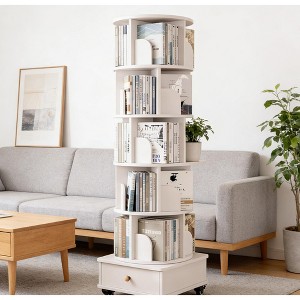 Airsurfer 5-Tier Bookshelf Tower Rotating Corner Display Bookshelf with Wheels and Drawer Storage Bookshelf for Home Office or Living Room - 1 of 4