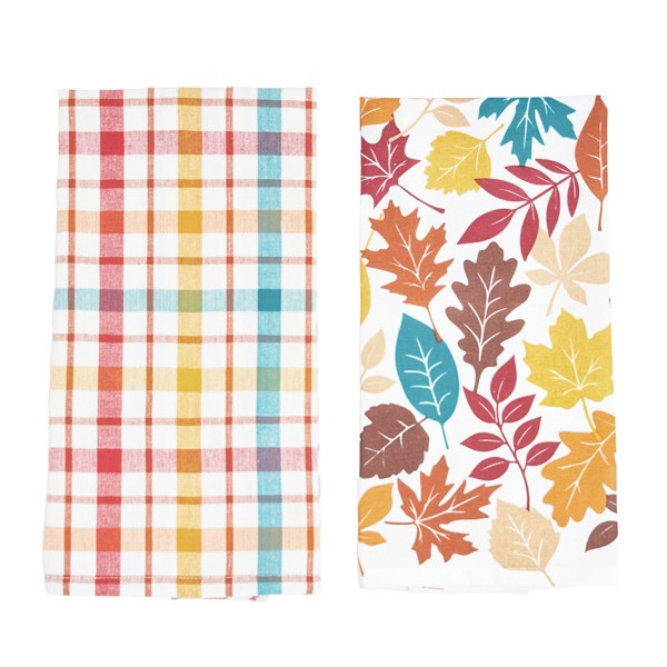 Set de 2 paños de cocina tejidos C&F Home con hojas de otoño y cuadros 2
