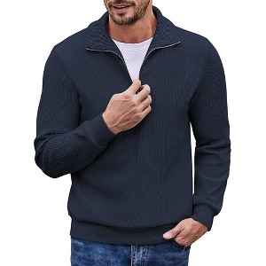 COOFANDY Men's Quarter Zip Up Pullover Mock Neck Long Sleeve Sweater Casual Corduroy Polo Sweatshirt - 1 of 4