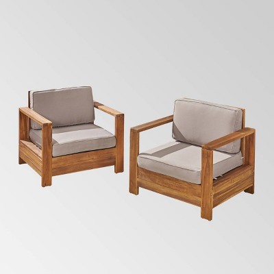 Devon Set of 2 Acacia Wood Club Chairs - Brushed Brown Patina/Light Gray - Christopher Knight Home