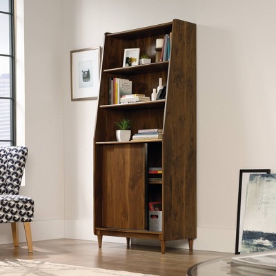 Grand Walnut Adjustable 70'' Bookcase with Sliding Doors