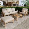 4 PCS Outdoor Sofa Set, Sofa Set with 3-Seater Sofa and Single Chair and Ottoman, Acacia Wood Sofa with Polyester Cushion-Coolbibila - 3 of 4