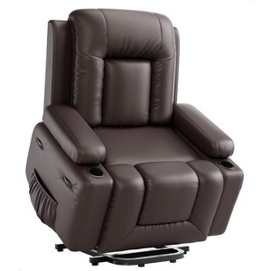 Power Lift Recliner Chair PU Leather with Massage for Elderly Ergonomic Lounge Chair with 2 Cup Holders Side Pocket - 1 of 4