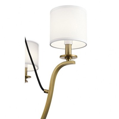 Natural Brass 6-Light Chandelier with White Drum Shades
