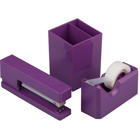 Jam Paper Stapler Tape Dispenser Pen Holder Desk Set Purple