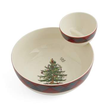Spode Christmas Tree Tartan 2 Piece Tiered Chip and Dip - 10 & 4.5 Inch