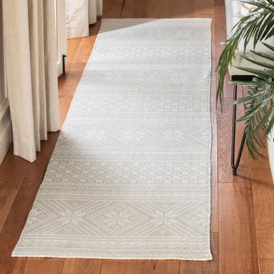 Hand-Loomed Gray and Ivory Cotton Area Rug - 27" x 8"