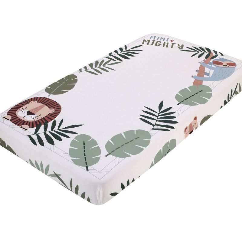 NoJo Jungle Paradise Mini & Mighty Green, Gray and White Lion, Sloth, and Leopard 100% Cotton Photo Op Fitted Crib Sheet, 1 of 6