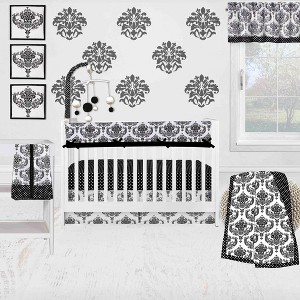 Bacati - Classic Damask Black/Grey/White 10 pc Crib Bedding Set with Long Rail Guard Cover - 1 of 4