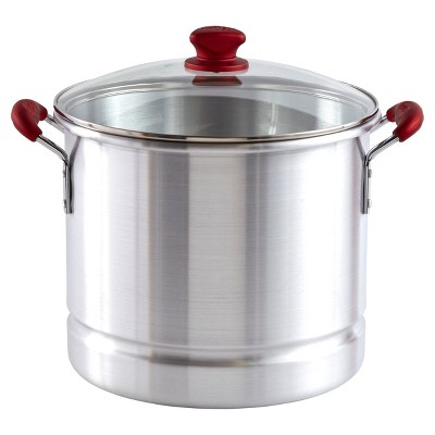 IMUSA 32qt Aluminum Tamale/Seafood Steamer with Ruby Red Handles & Glass Lid