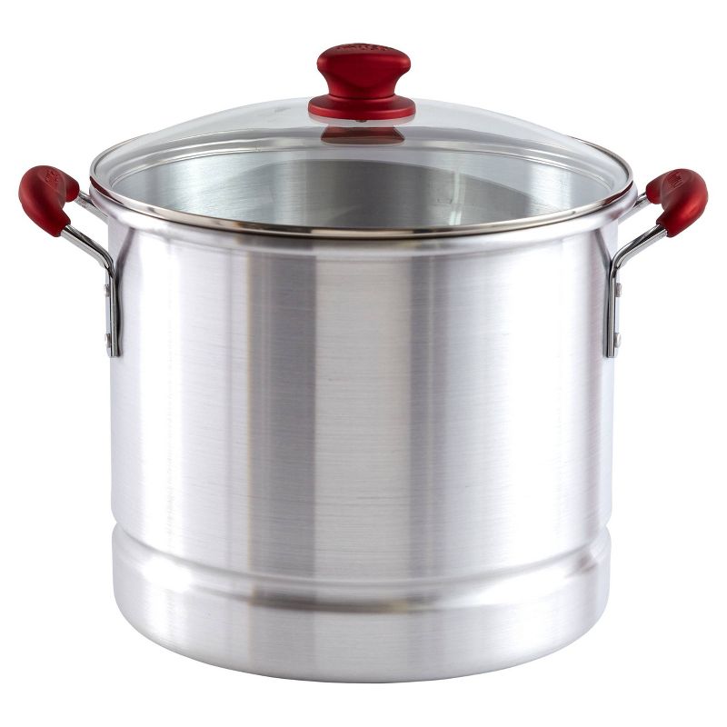 IMUSA 32qt Aluminum Tamale/Seafood Steamer with Ruby Red Handles & Glass Lid, 1 of 11