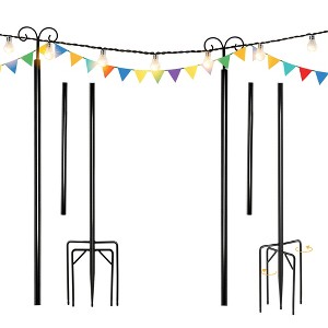 Costway 8ft\10ft String Light Poles 2 Pack Outdoor Metal Poles w/Top Arc Hook & 5-Prong Base - 1 of 4