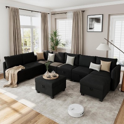Garvee Modular Sofa Sectional Sleeper Couch with 2 Ottomans, 9 Seat Convertible U Shaped Modular Sofa with Storage, Oversized Sleeper Couch