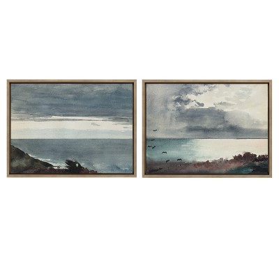 Winslow Homer Coastal Evening and Storm Canvas Art Set, 18x24, Gold Frame