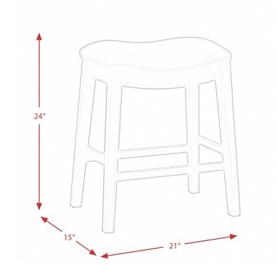 Transitional Red Leather & Wood 24" Saddle Counter Stool