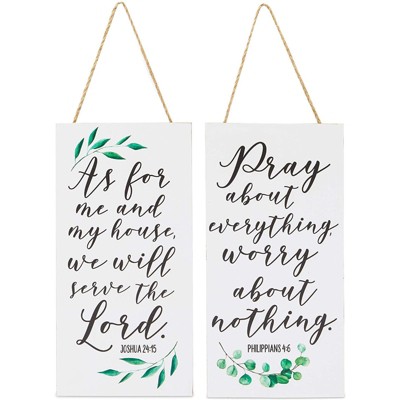 Faithful Finds 2 Pack Wooden Bible Verse Home Wall Decor, Joshua 24:15, Philippians 4:6 (10 x 5 in)