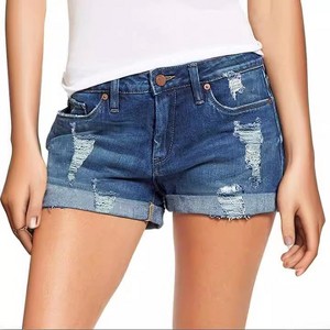 Women's Raw Hem Denim Shorts - Destroyed Raw Edge Jorts with Distressed Details - 1 of 3