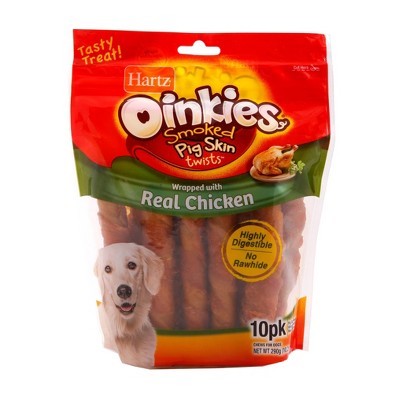 Hartz Oinkies Smoked Pig Skin Twists Wrapped with Real Chicken Dog Treats - 10ct