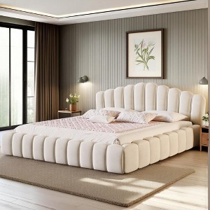 Queen Velvet Upholstered Bed Frame With Shell-shaped Headboard - No Box ...