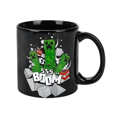 Minecraft Creeper Boom 16 Oz Black Ceramic Mug