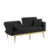 59" Velvet Futon Sofa Bed, Modern Convertible Loveseat Sofa With 2 Pillow, Sleeper Sofa with Adjustable Backrest for Guest Room Bedroom Black - 3 of 4