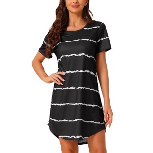 cheibear Women's Round Neck Curve Hem Short Sleeve Sleepshirt Nightgown - 1 of 4