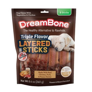 DreamBone Layered Dog Treat Sticks with Pork, Chicken & Peanut Butter Flavor - 8.4oz - 1 of 4