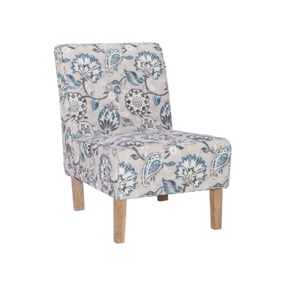 Linon Coco Damask Upholstered Tufted Accent Chair in Gray