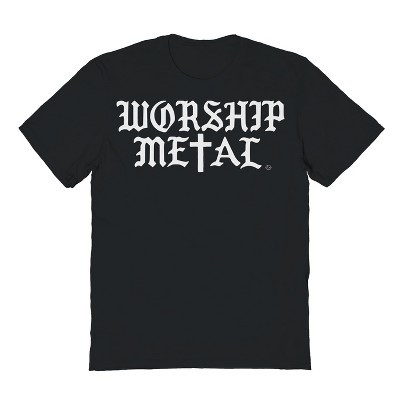 Rerun Island Men's Worship Metal Halloween Short Sleeve Graphic Cotton T-Shirt