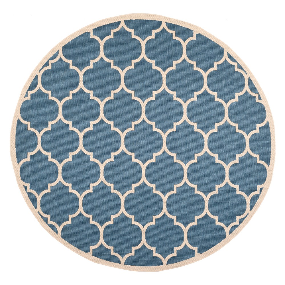 5'3in Round Courtyard Alyssa Outdoor/Indoor Rug - Blue/Beige - Safavieh