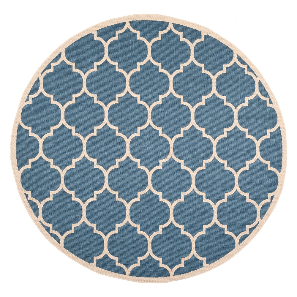 5'3in Round Courtyard Alyssa Outdoor/Indoor Rug - Blue/Beige - Safavieh