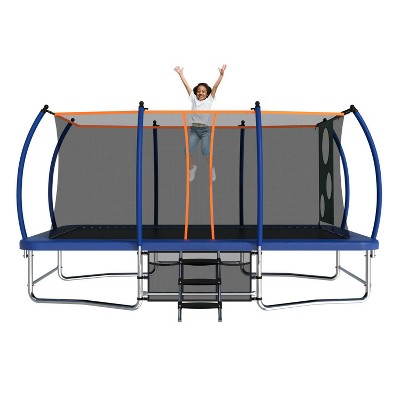 BestParts 10x16FT Rectangle Trampoline with Safety Net, Ladder & Soccer Basket – Blue Steel Frame