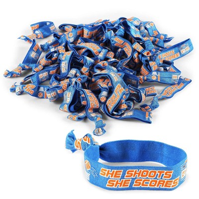 Blue Panda 50 Pack Basketball Hair Ties or Bracelets, Elastics "She Shoots, She Scores", Blue