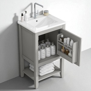 20" Freestanding Bathroom Vanity with Ceramic Sink, Open Shelf, Cabinet Storage & Soft-Close Door, Solid Wood & MDF Construction - 1 of 4