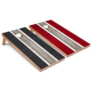 Skip's Garage Dark Grey and Red Striped Cornhole Board Set, Includes 2 Boards, 8 Bags - 1 of 4