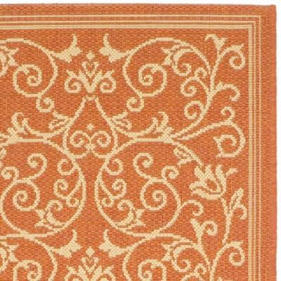 Terracotta and Natural Botanical Pattern Synthetic Runner Rug