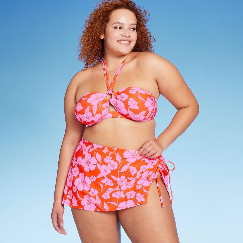 Women's Ring Front Halter Bandeau Bikini Top - Wild Fable™ Orange/Pink Tropical Print, 5 of 14