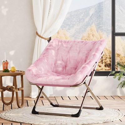 Folding  Chair for Adults, Comfy Faux Fur Reading Lounge Chair with Plush Cushion & Metal Legs, No Assembly, Space-Saving,Dorms