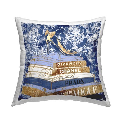 Stupell Industries Designer Glitz Heel on Books Fashion Glam Blue Printed Pillow, 18 x 18
