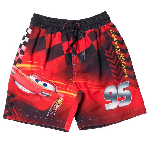 Disney Pixar Cars Lightning McQueen Little Boys Swim Trunks Red Black 7-8